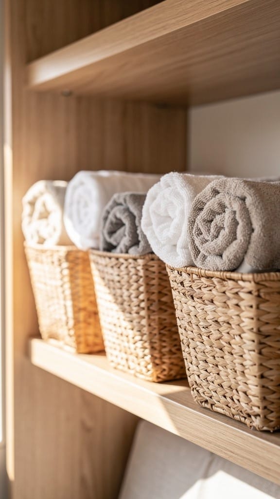 Roll Up Towels in Baskets