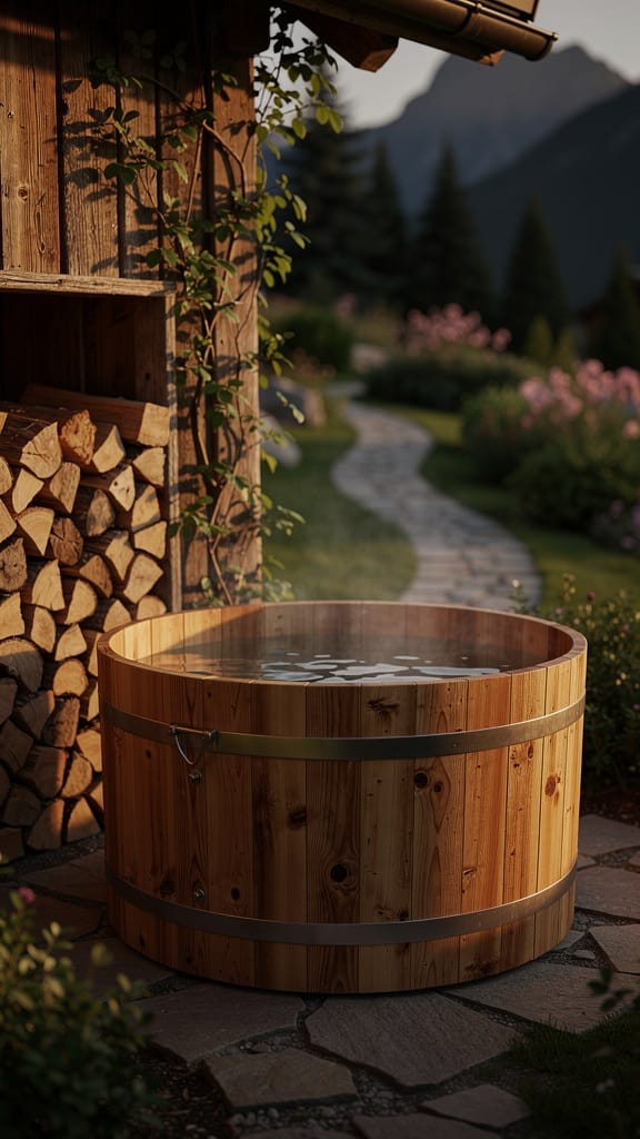 Rustic Wooden Barrel Jacuzzi