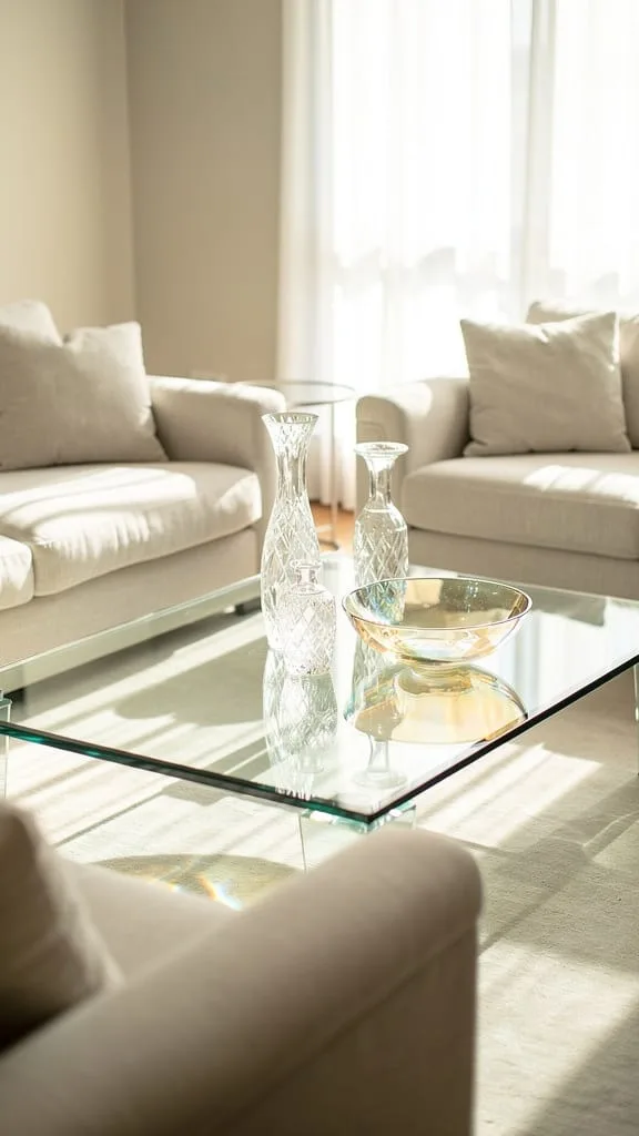Clear glass vases grouped together in a bright summer living room