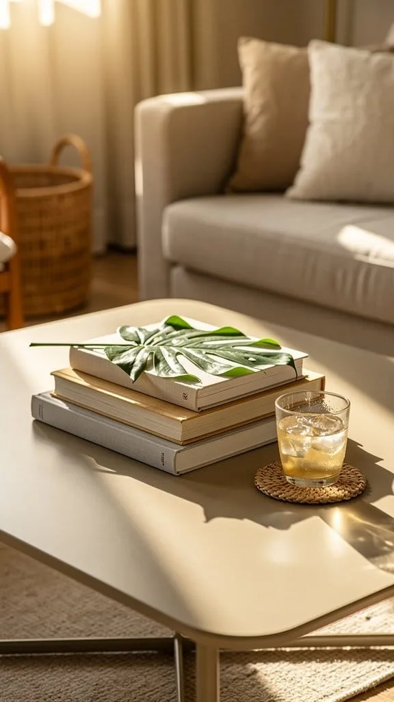 Stack of summer-themed coffee table books with a decorative object on top