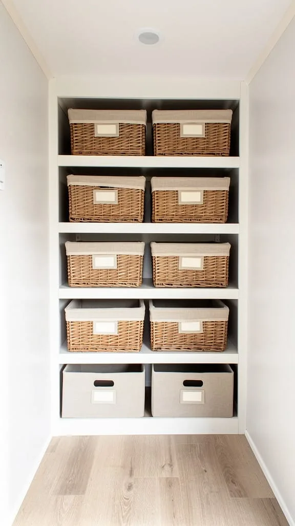 Collapsible bins and hooks organizing a tidy camper cabinet