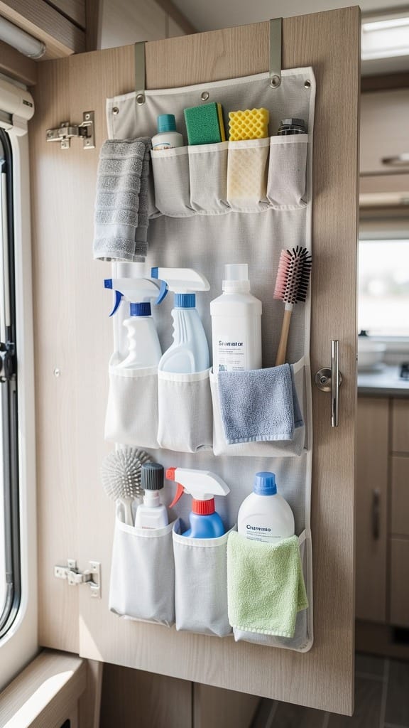 Store Cleaning Supplies in Hanging Bins