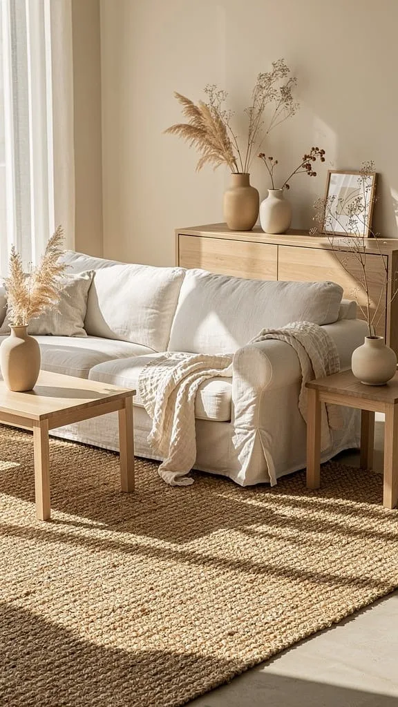 Sun-kissed neutral natural fiber summer living room rug