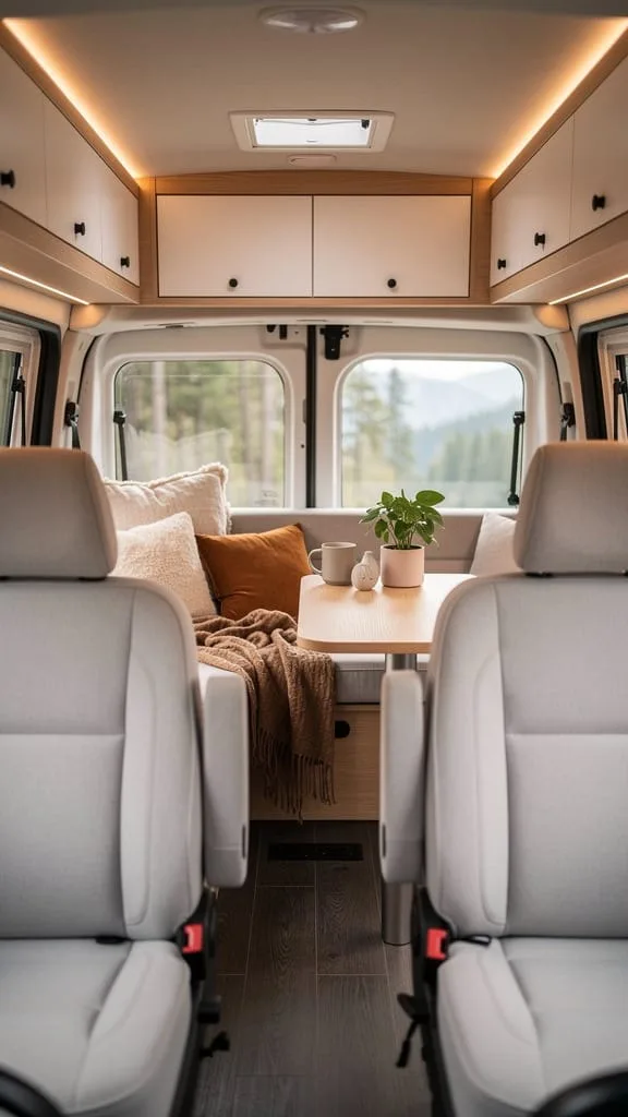 Swivel front seats turned toward the camper interior