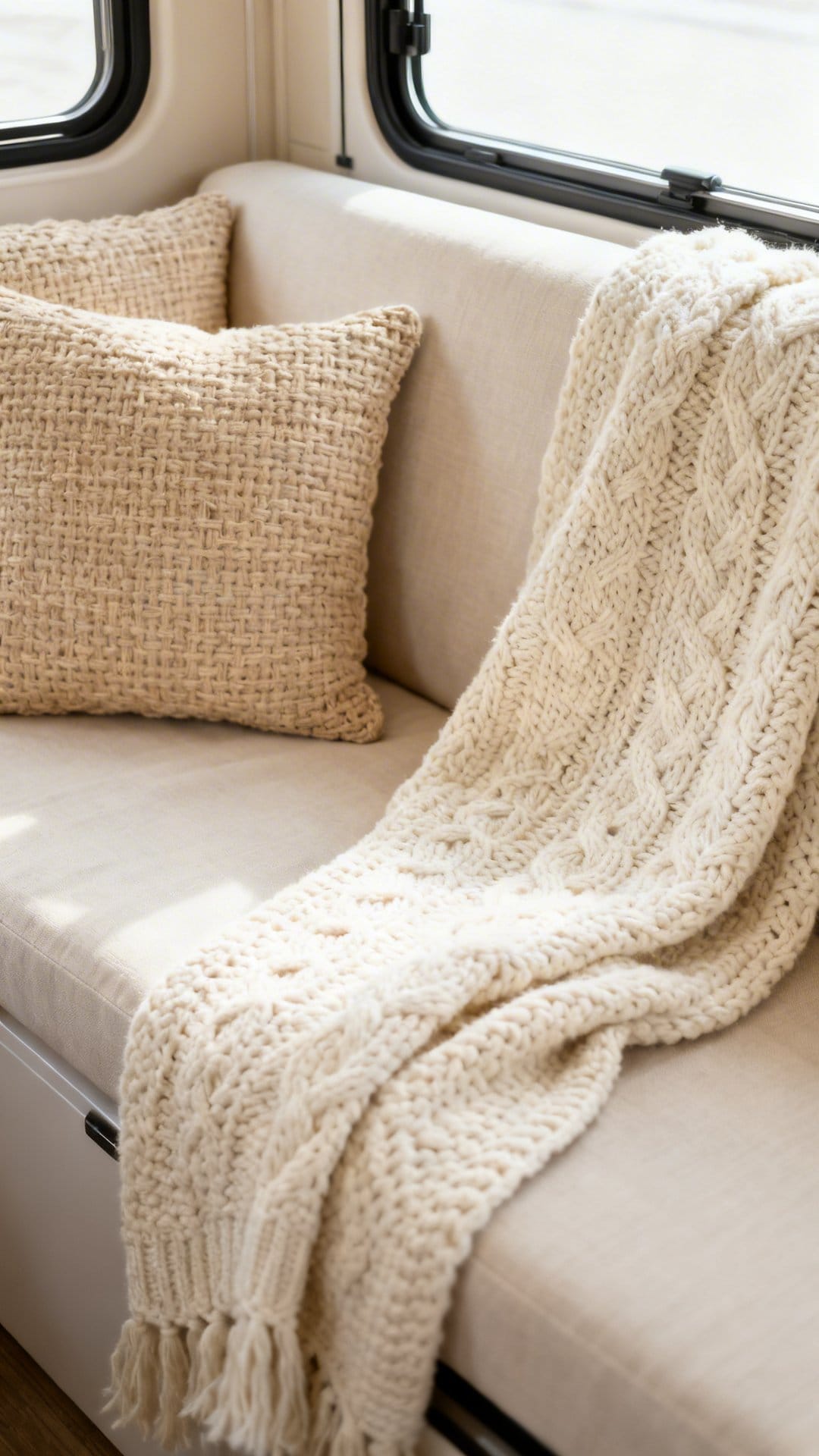 Textured Neutrals on the Sofa and Cushions