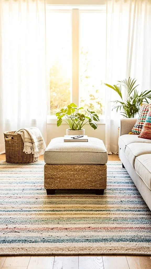 Woven cotton flatweave summer living room rug