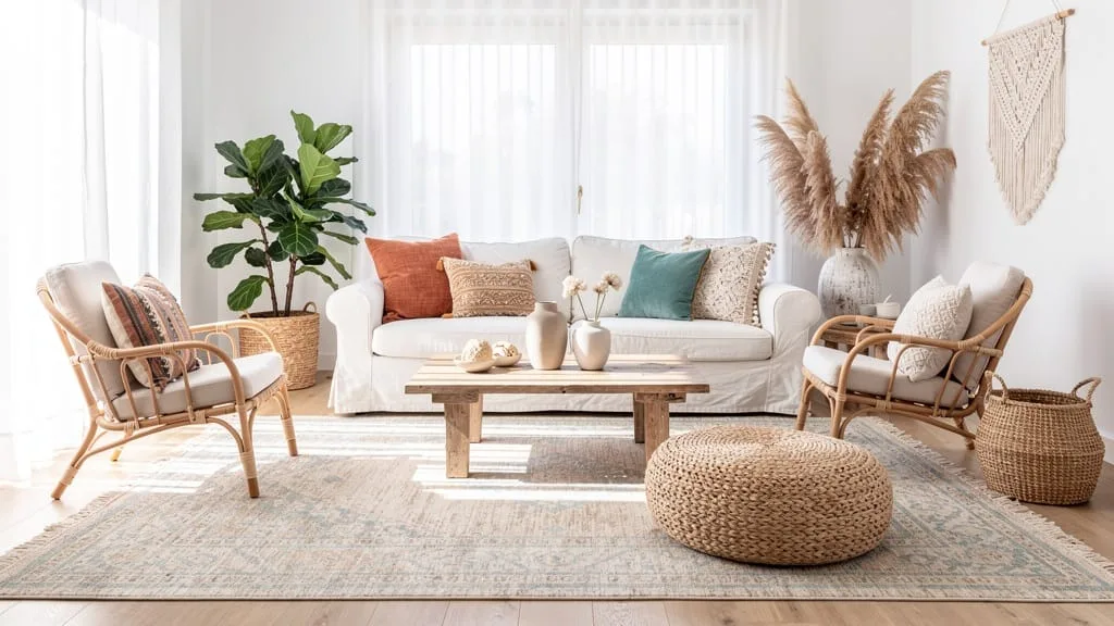 Summer themed living room rug ideas from coastal to boho