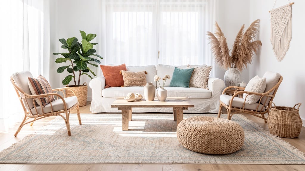 24 Summer Themed Living Room Rug Ideas from Coastal to Boho