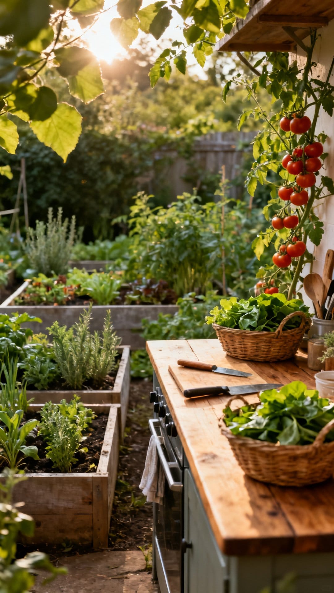 A Lush Garden Kitchen Surrounded by Edible Plants