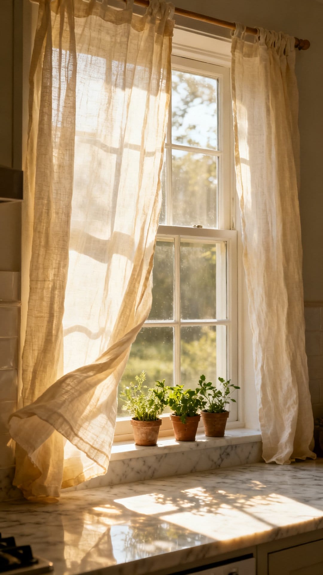 Hang Lightweight Linen Curtains at the Kitchen Window