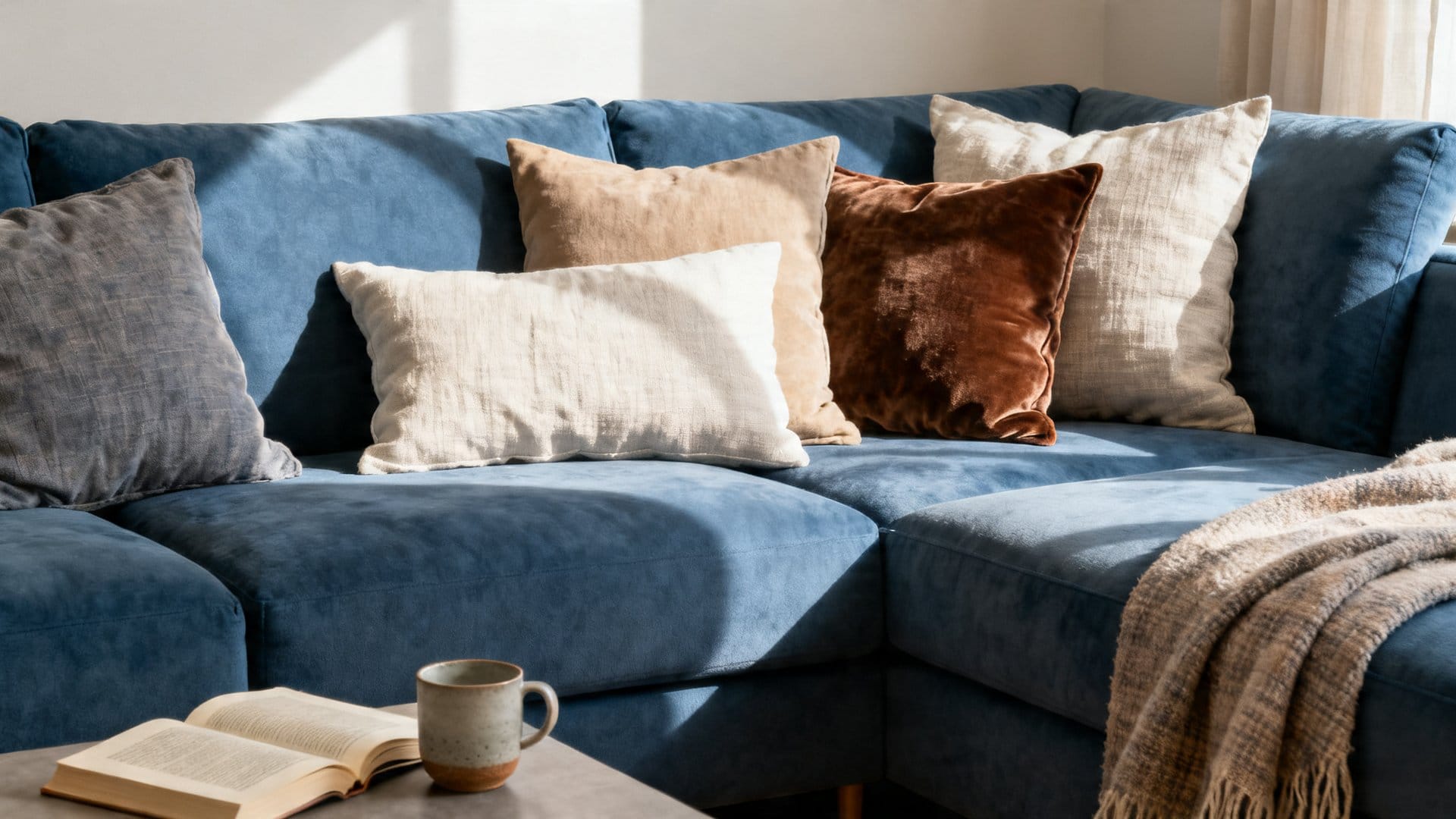 How to Style Decorative Pillows on a Blue Couch Like a Pro