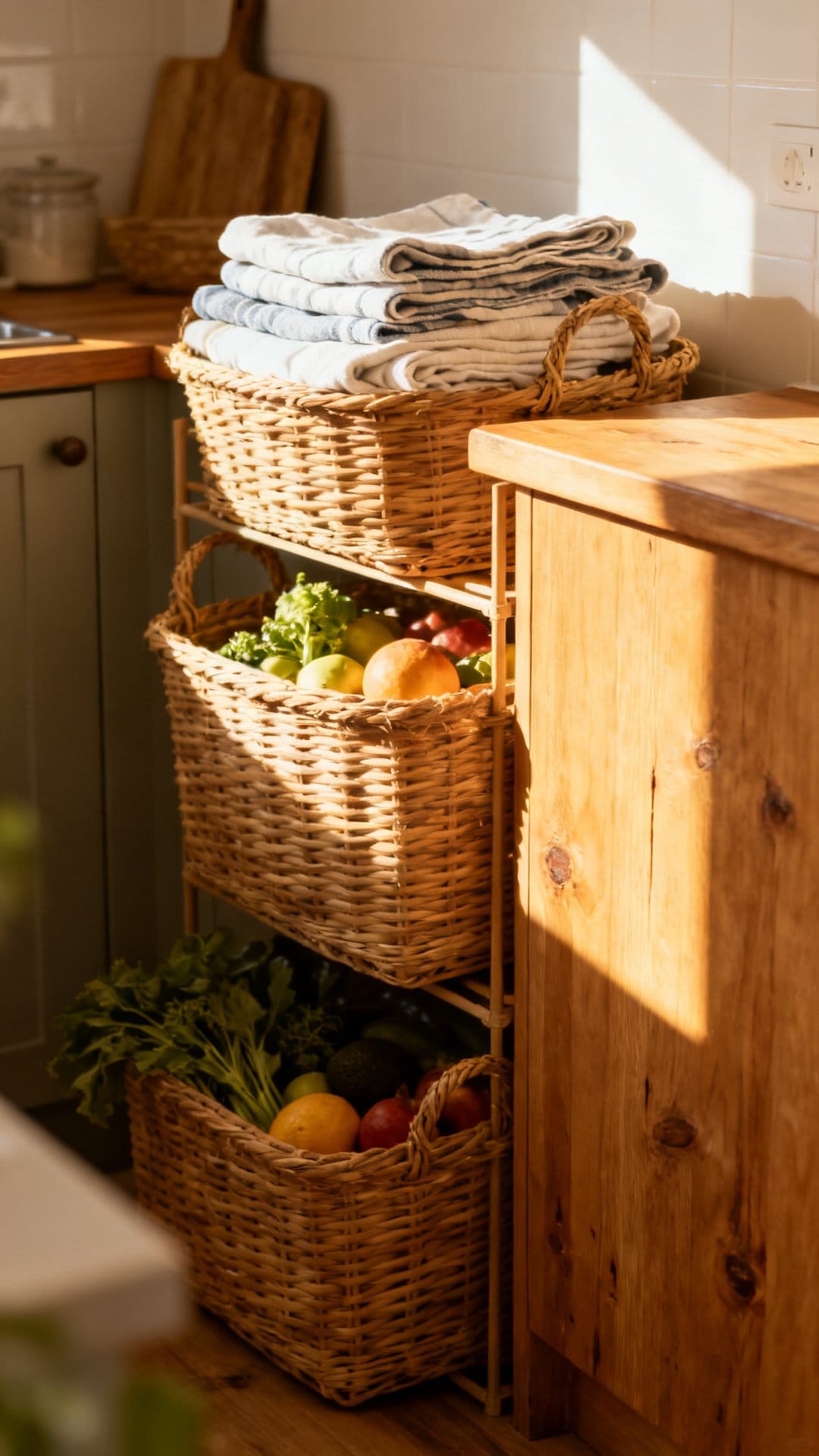 Introduce a Rattan or Woven Basket for Storage