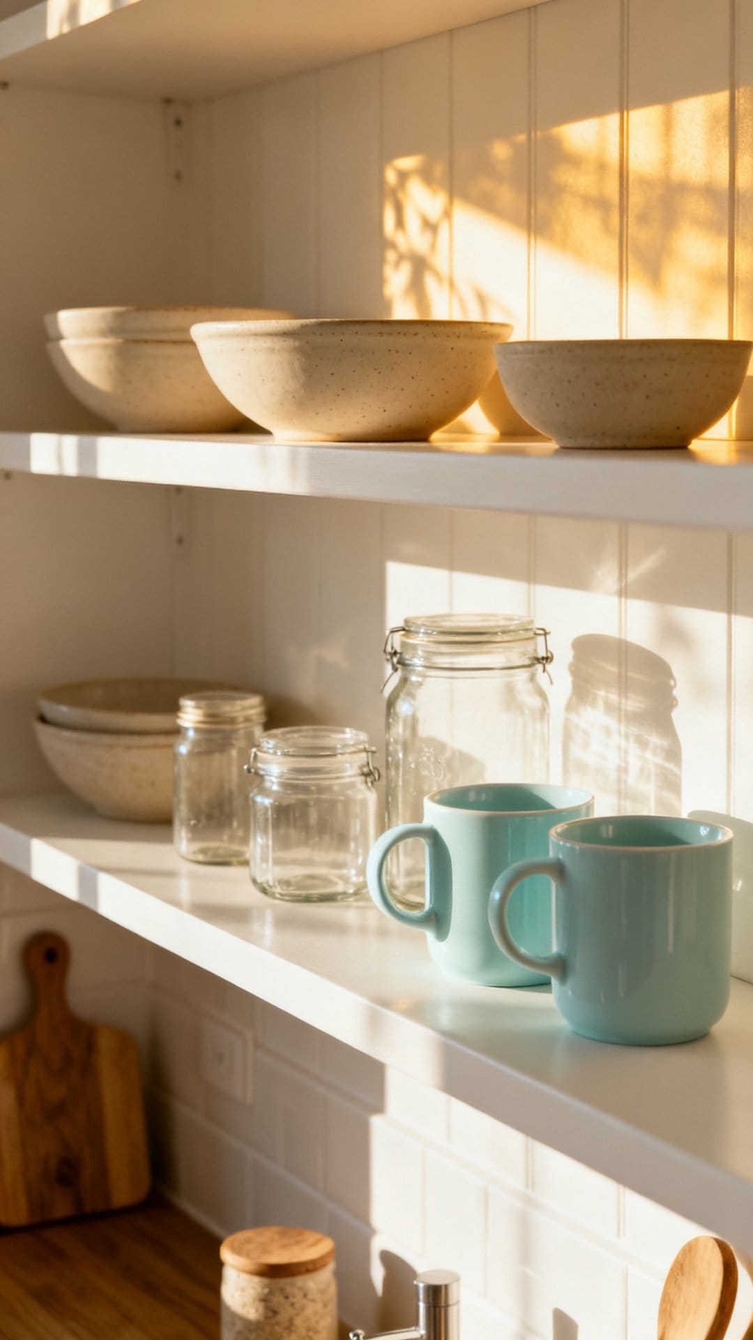 Introduce a Soft Color Palette Through Open Shelving