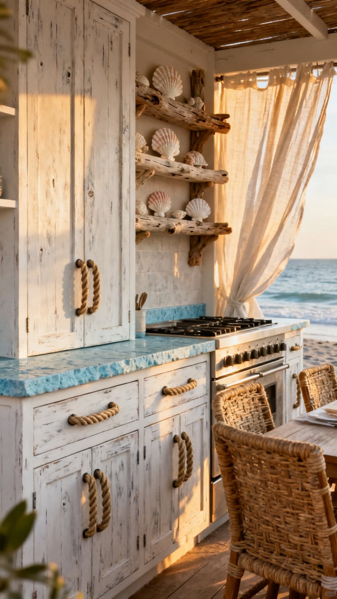 The Coastal Outdoor Kitchen with Weathered White and Rope Details