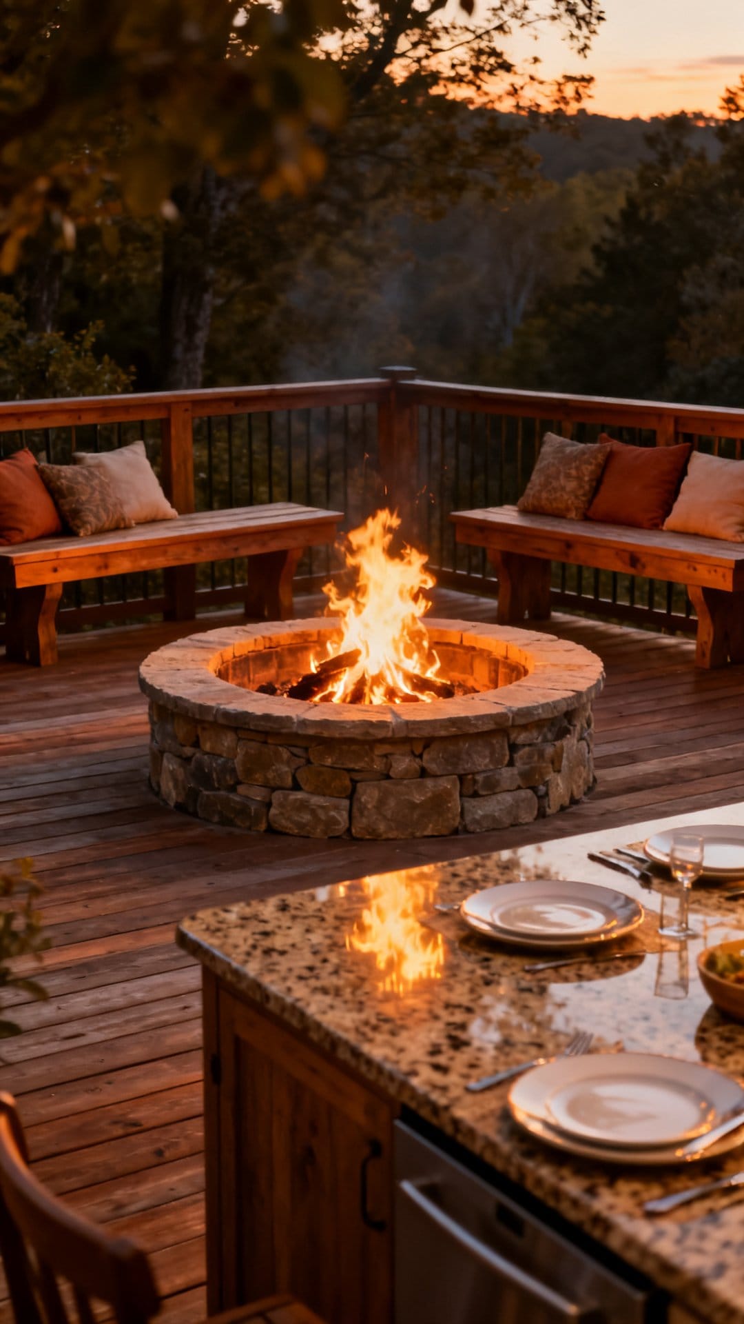 The Outdoor Kitchen with a Built-In Fire Pit Dining Table
