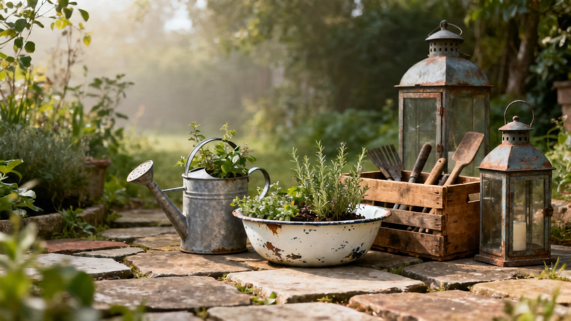 Using Vintage Finds and Repurposed Objects as Garden Decor