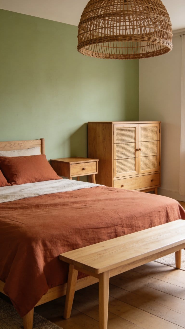 Sage green and terracotta bedroom idea 5
