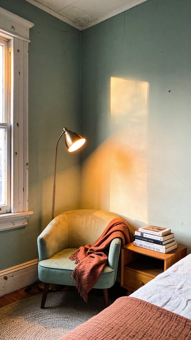 Sage green and terracotta bedroom idea 13