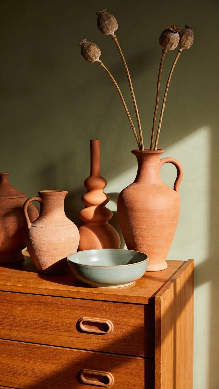 Sage green and terracotta bedroom idea 16