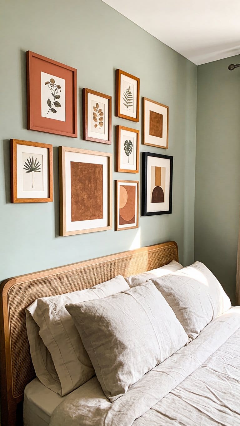 Sage green and terracotta bedroom idea 17