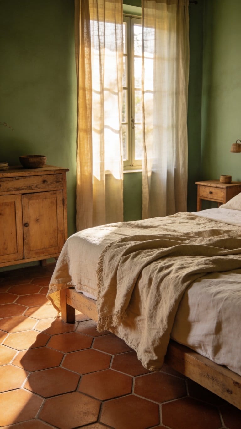 Sage green and terracotta bedroom idea 18