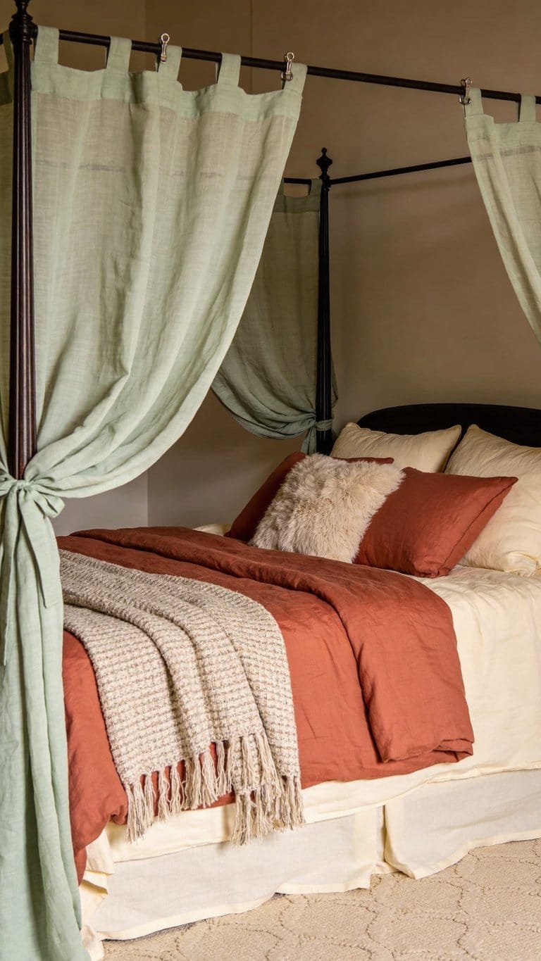 Sage green and terracotta bedroom idea 25