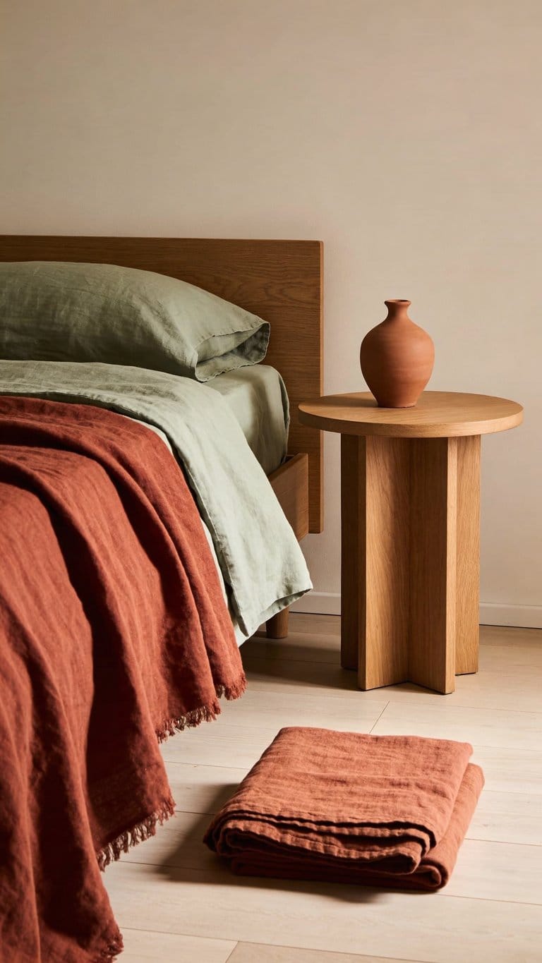 Sage green and terracotta bedroom idea 28