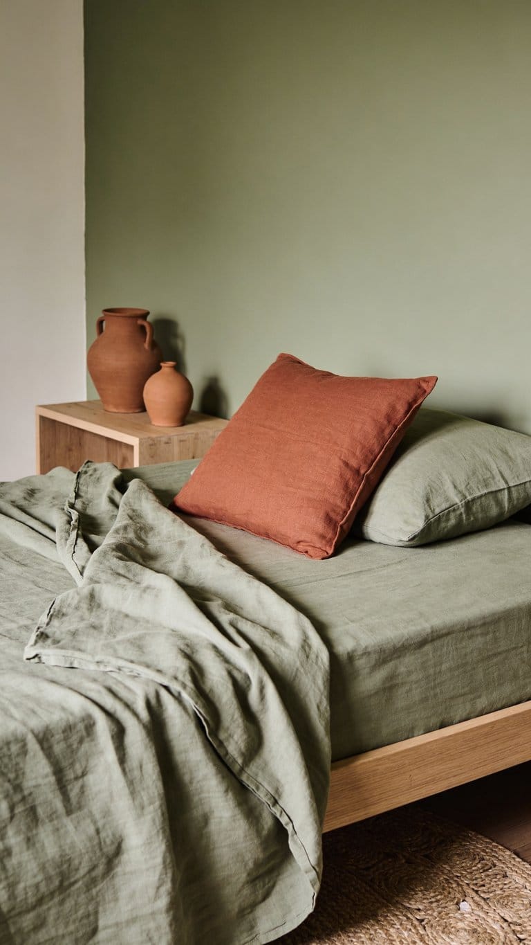Sage green and terracotta bedroom idea 29