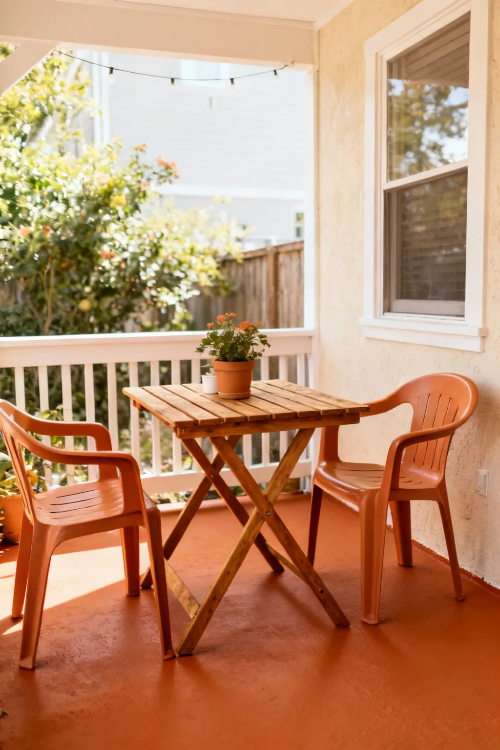 Painted concrete floor on small budget patio