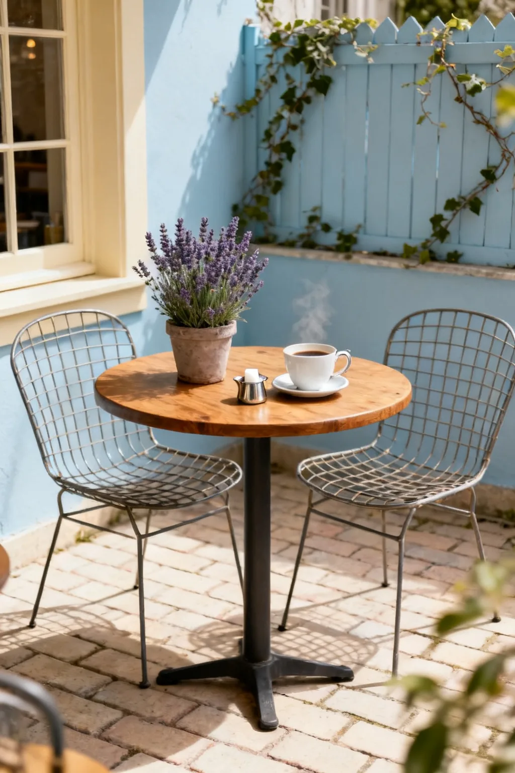 Bistro table and chairs corner on budget patio