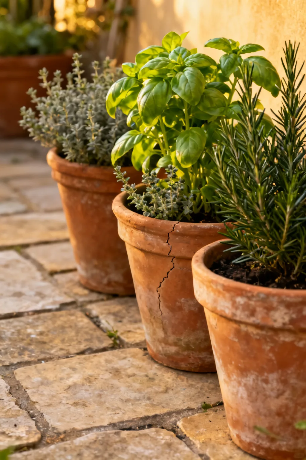 Potted herb garden on small patio