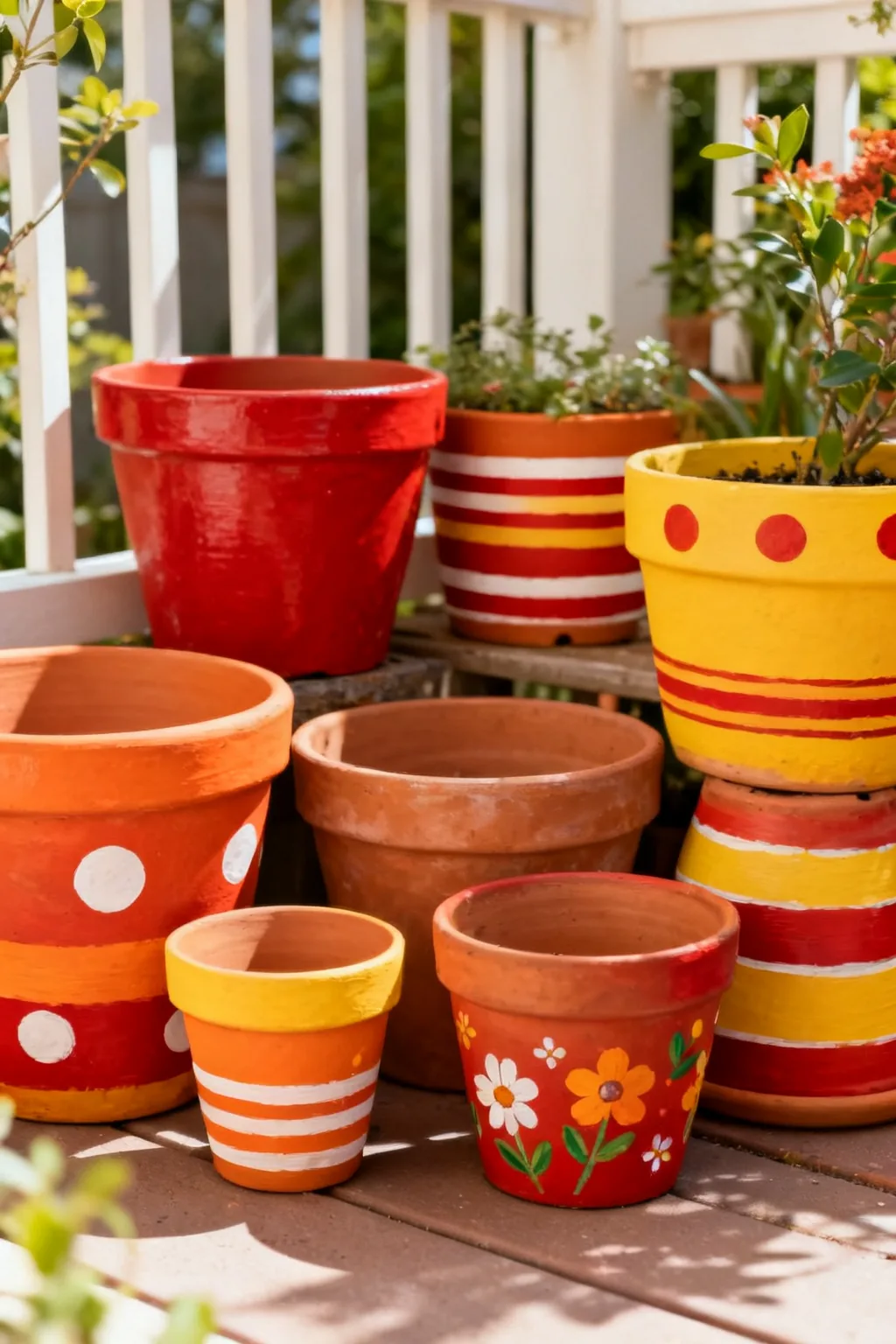 Painted terra cotta pots on budget patio