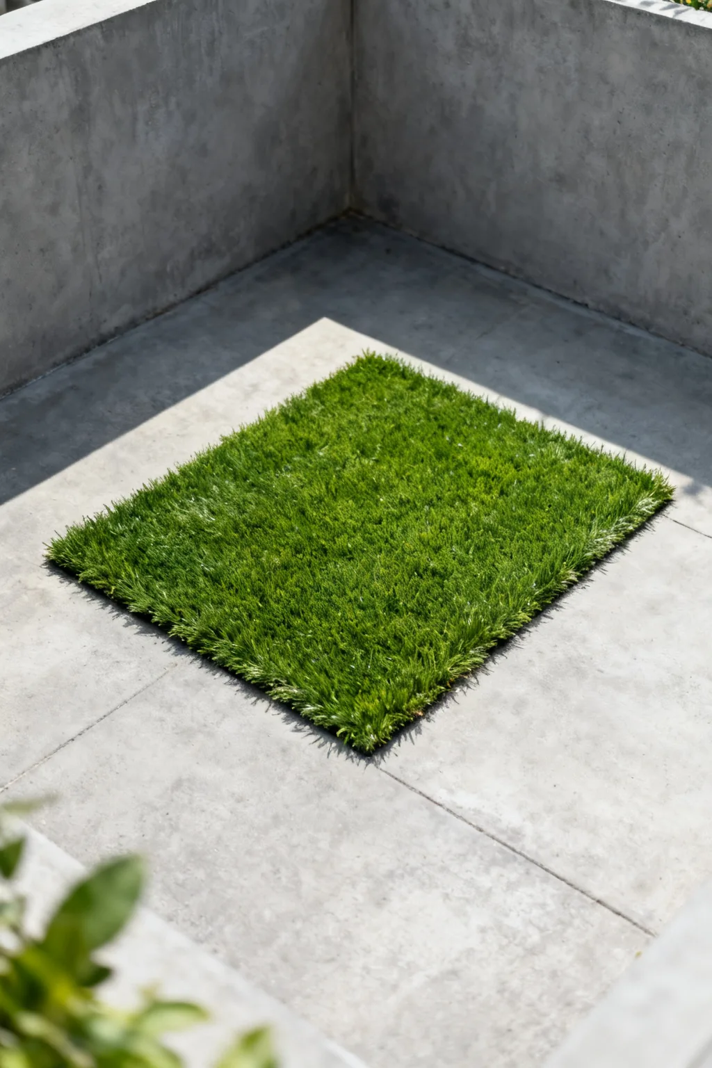 Faux grass patch on small urban patio