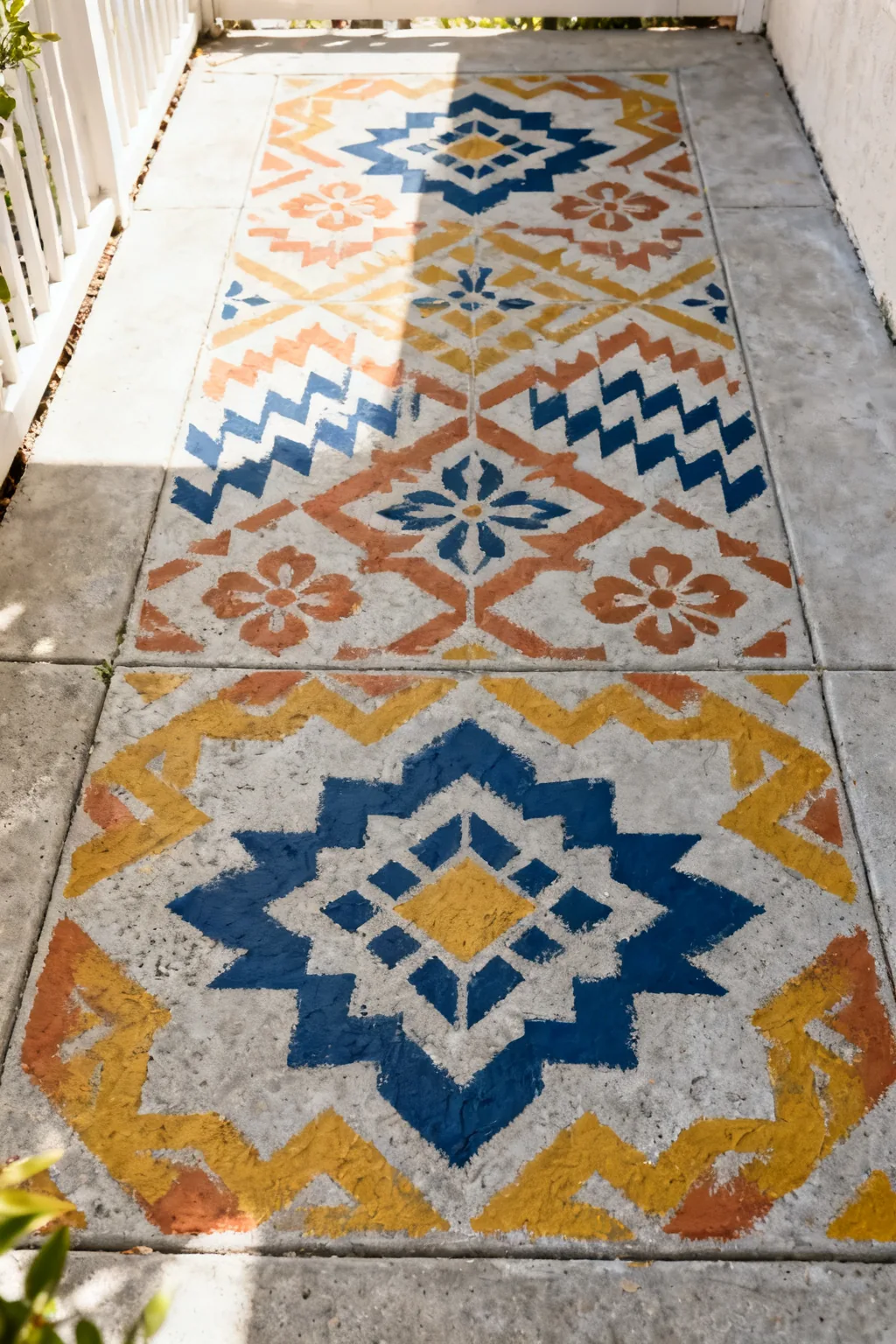 Stenciled concrete floor on budget patio