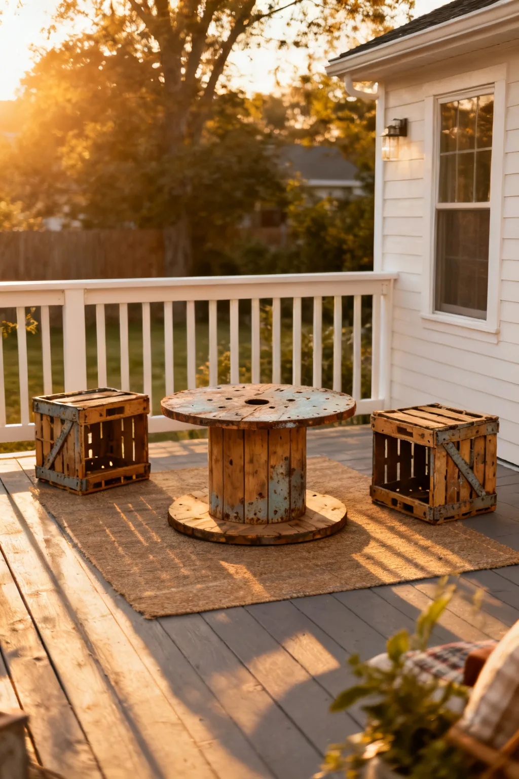 Crate and spool furniture hacks on small patio
