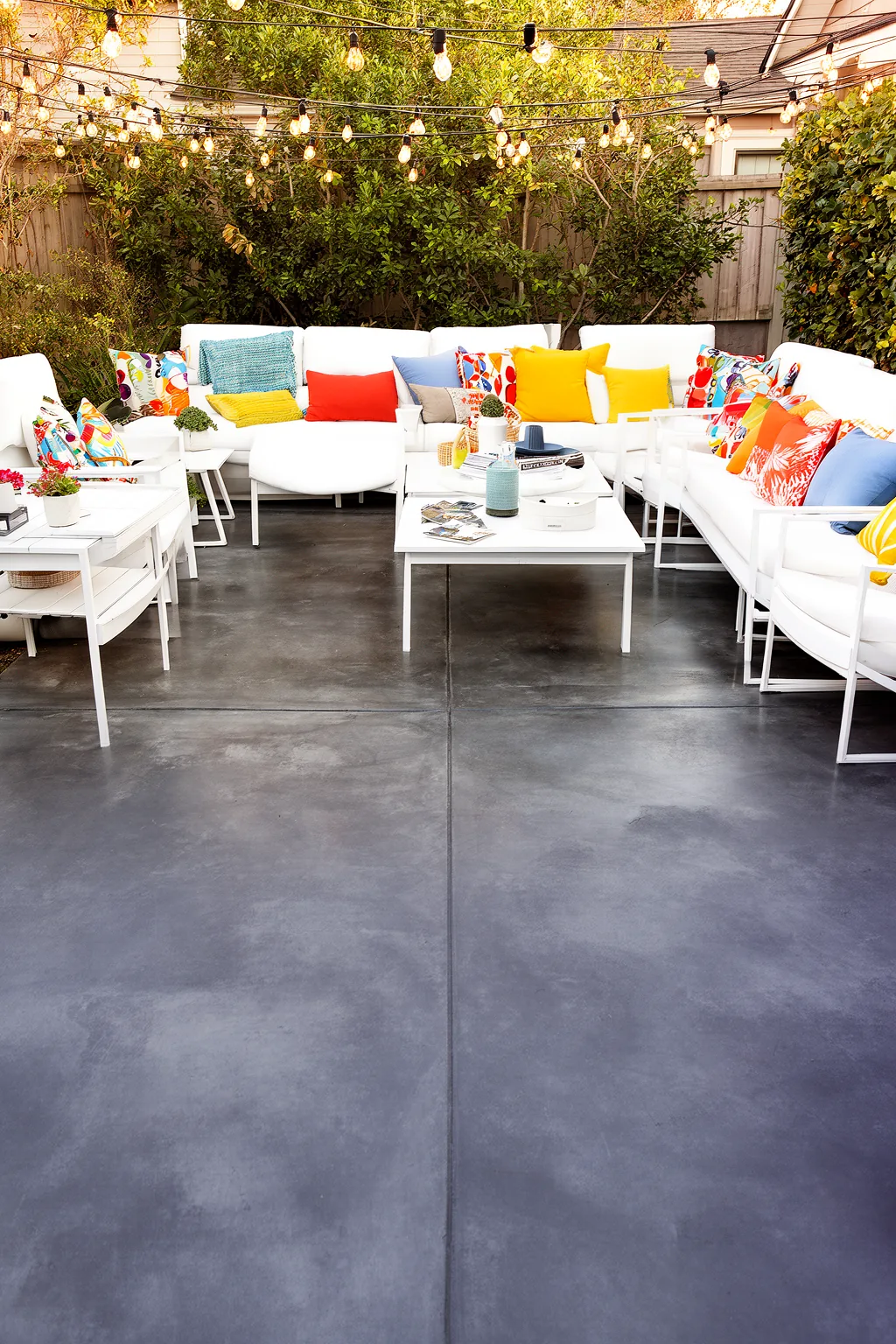 Stained gray concrete floor outdoor patio