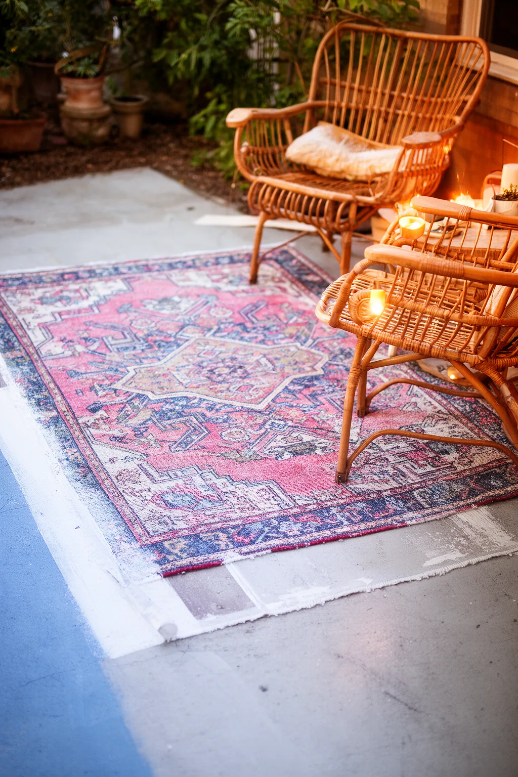 Budget patio painted floor with bohemian rug
