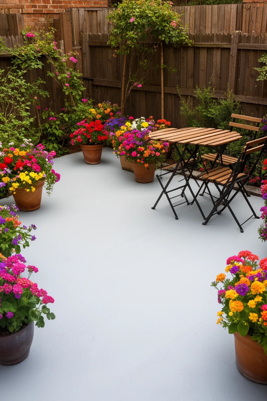 Light gray painted concrete patio floor