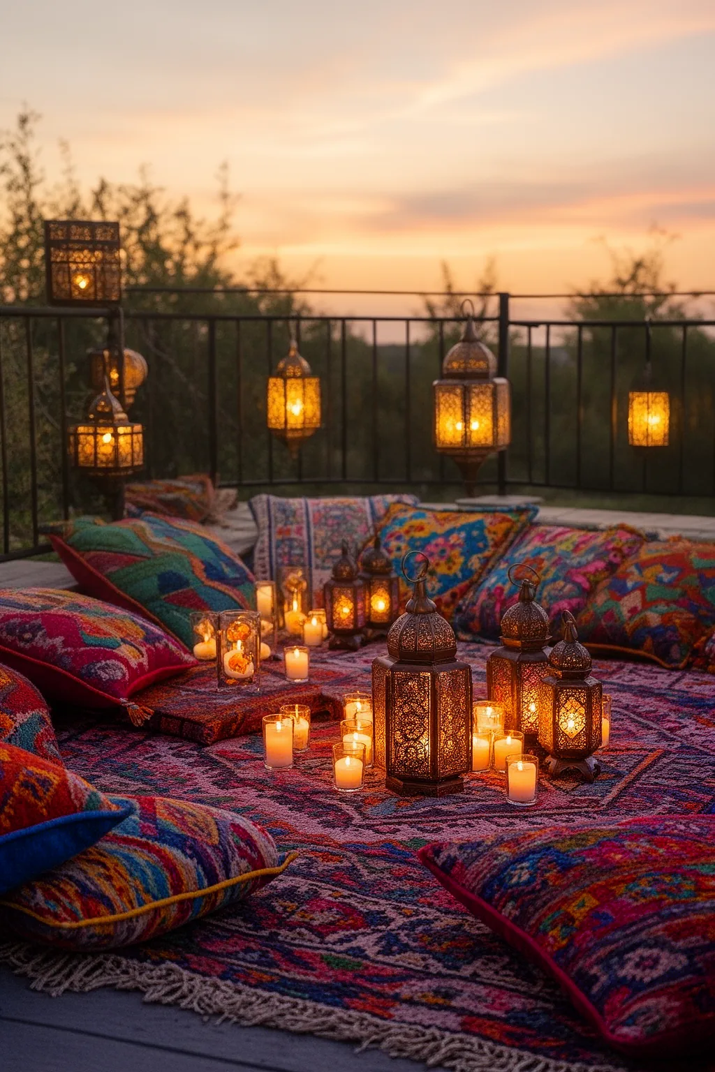 Moroccan lanterns cluster on budget patio