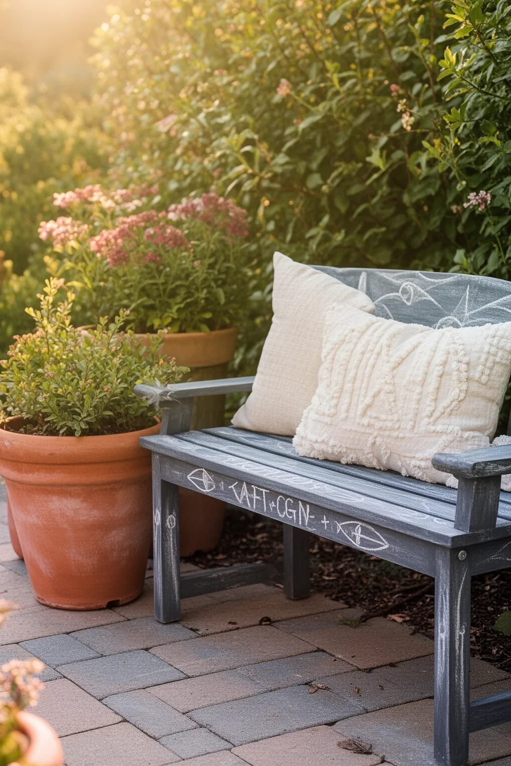Chalk finish painted outdoor bench patio