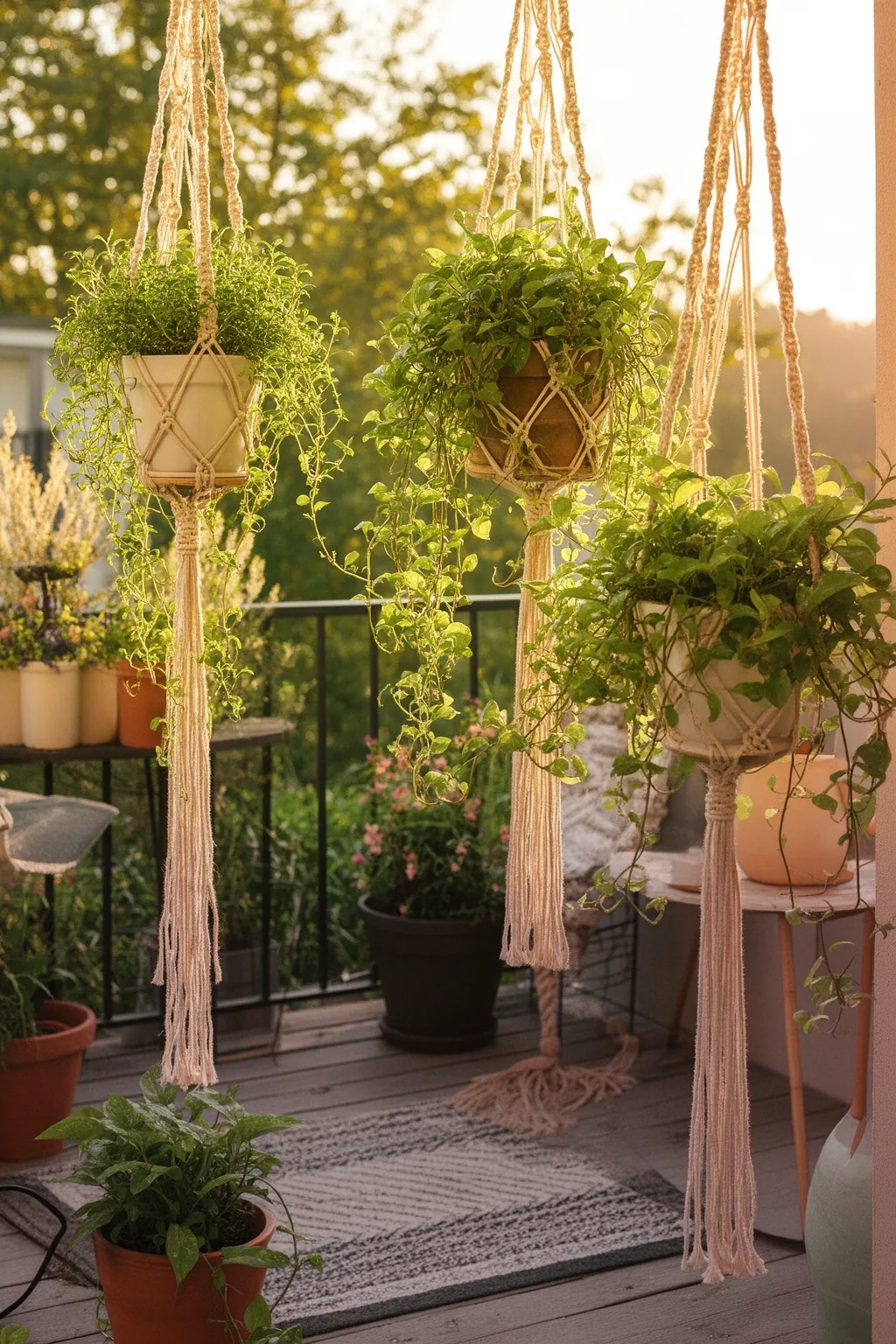 DIY macrame hanging planters boho patio