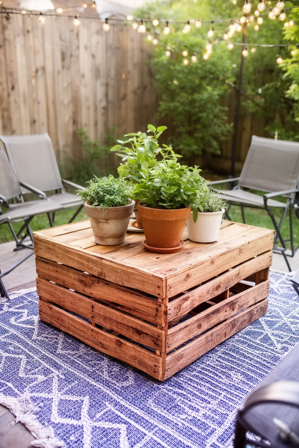 DIY wooden crate coffee table small patio