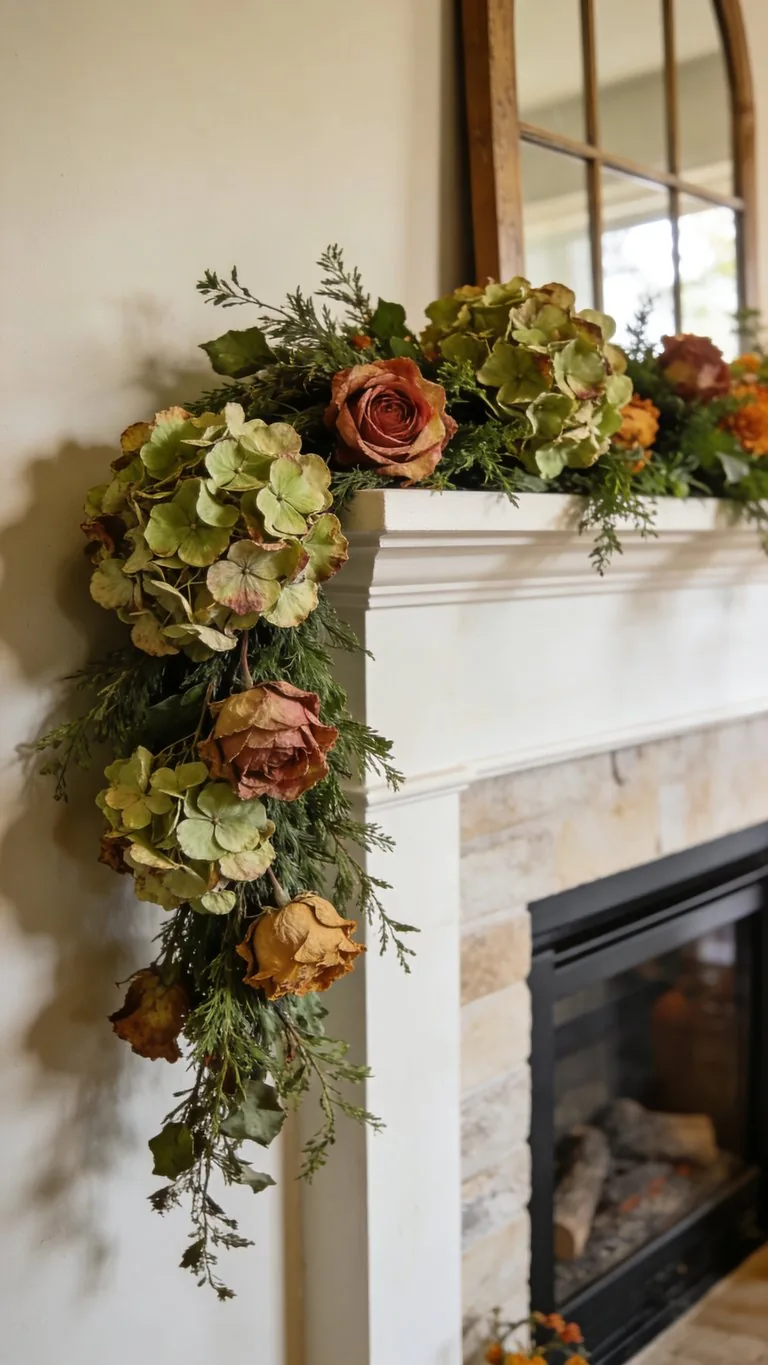 Fall mantel garland idea 8
