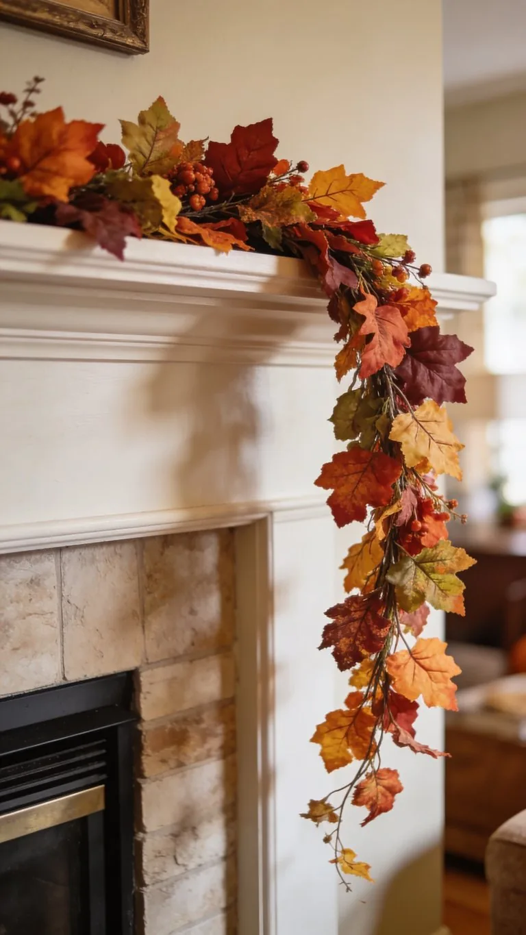 Fall mantel garland idea 9