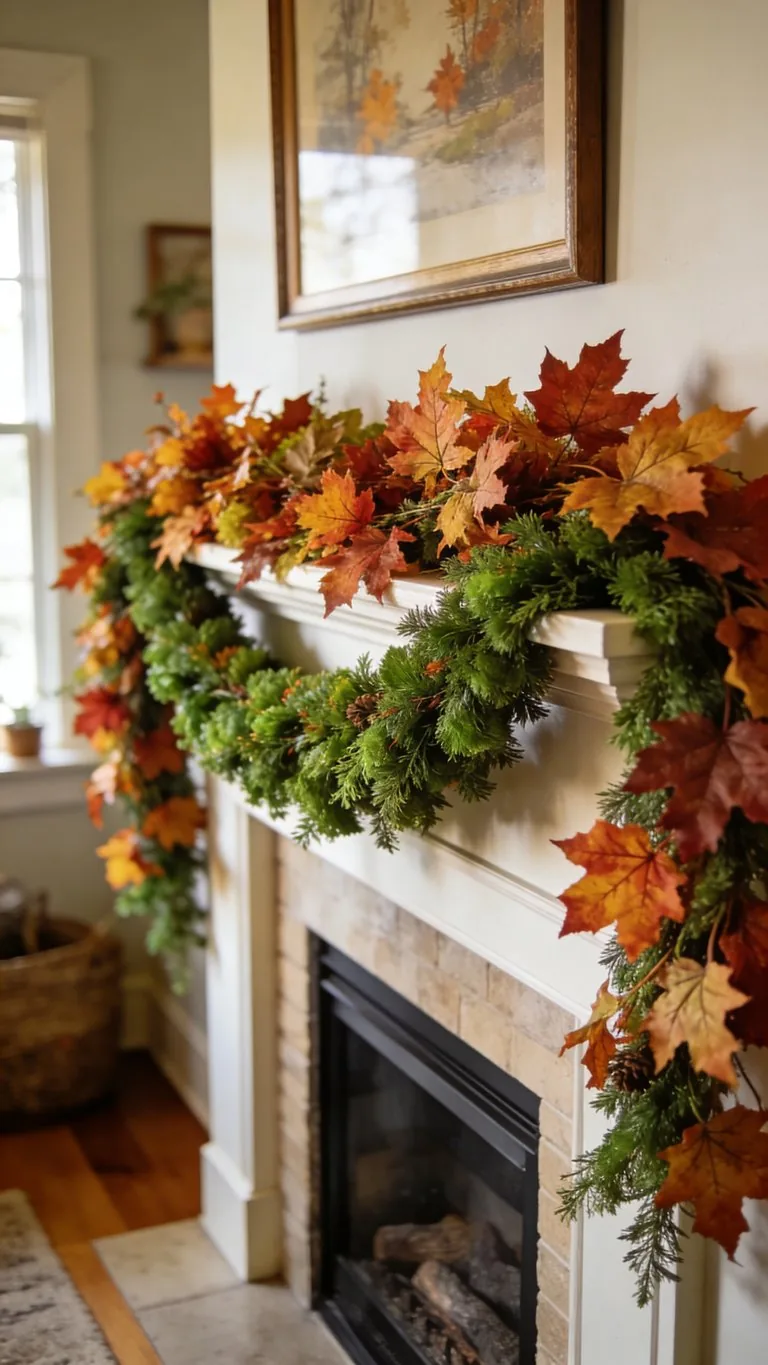 Fall mantel garland idea 10