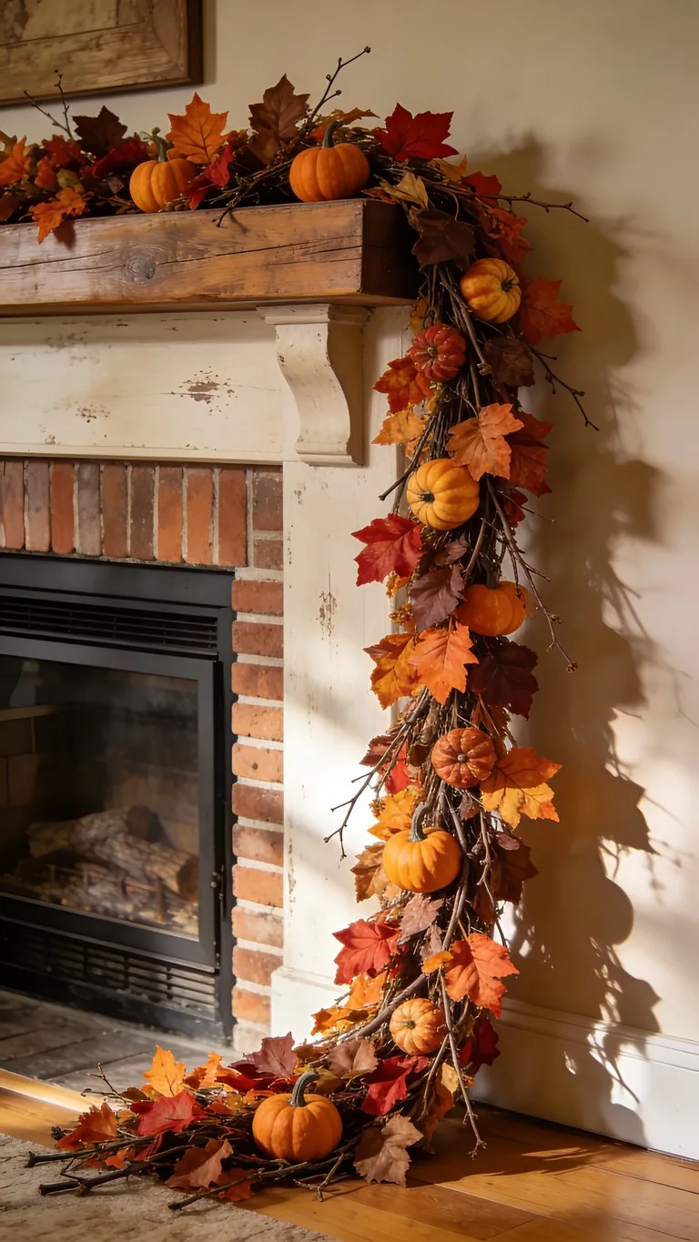 Fall mantel garland idea 11