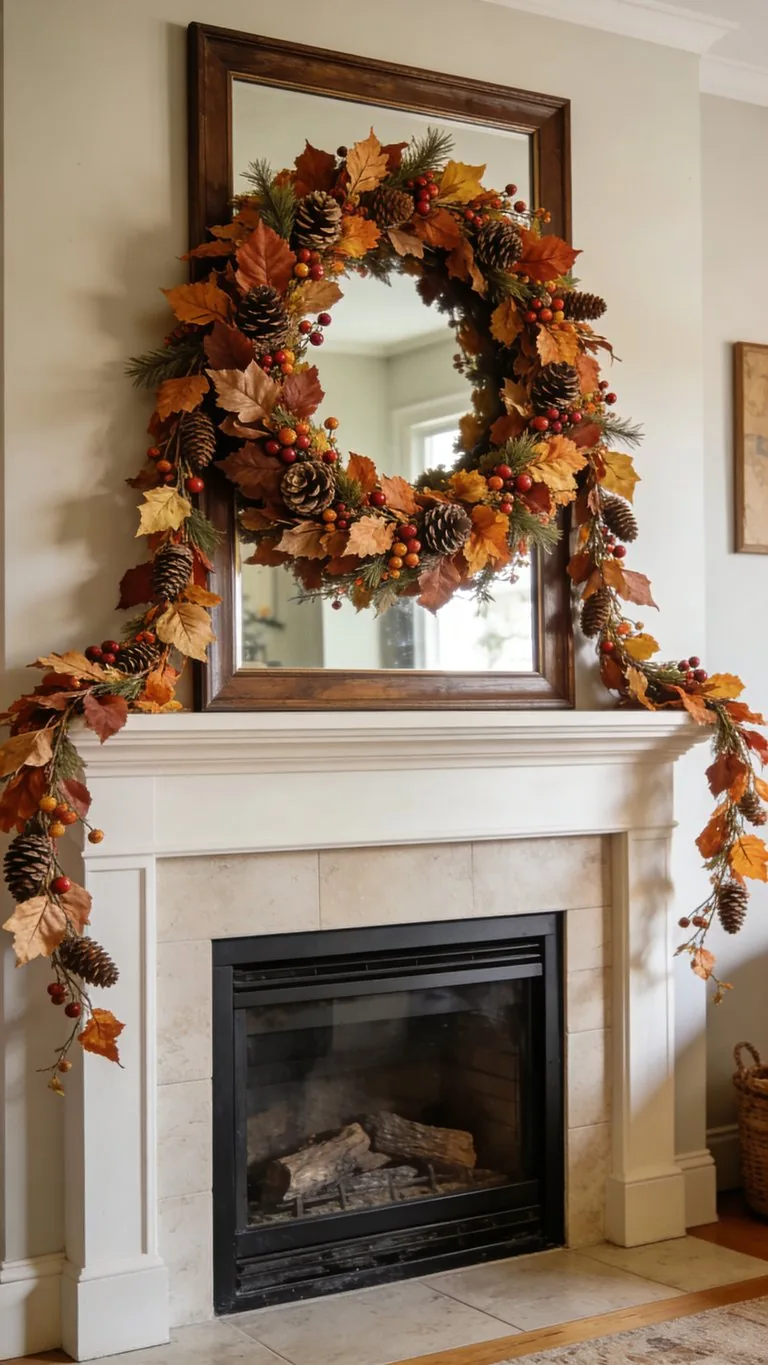 Fall mantel garland idea 12