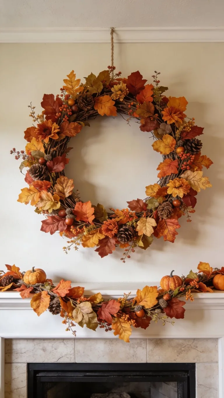 Fall mantel garland idea 21