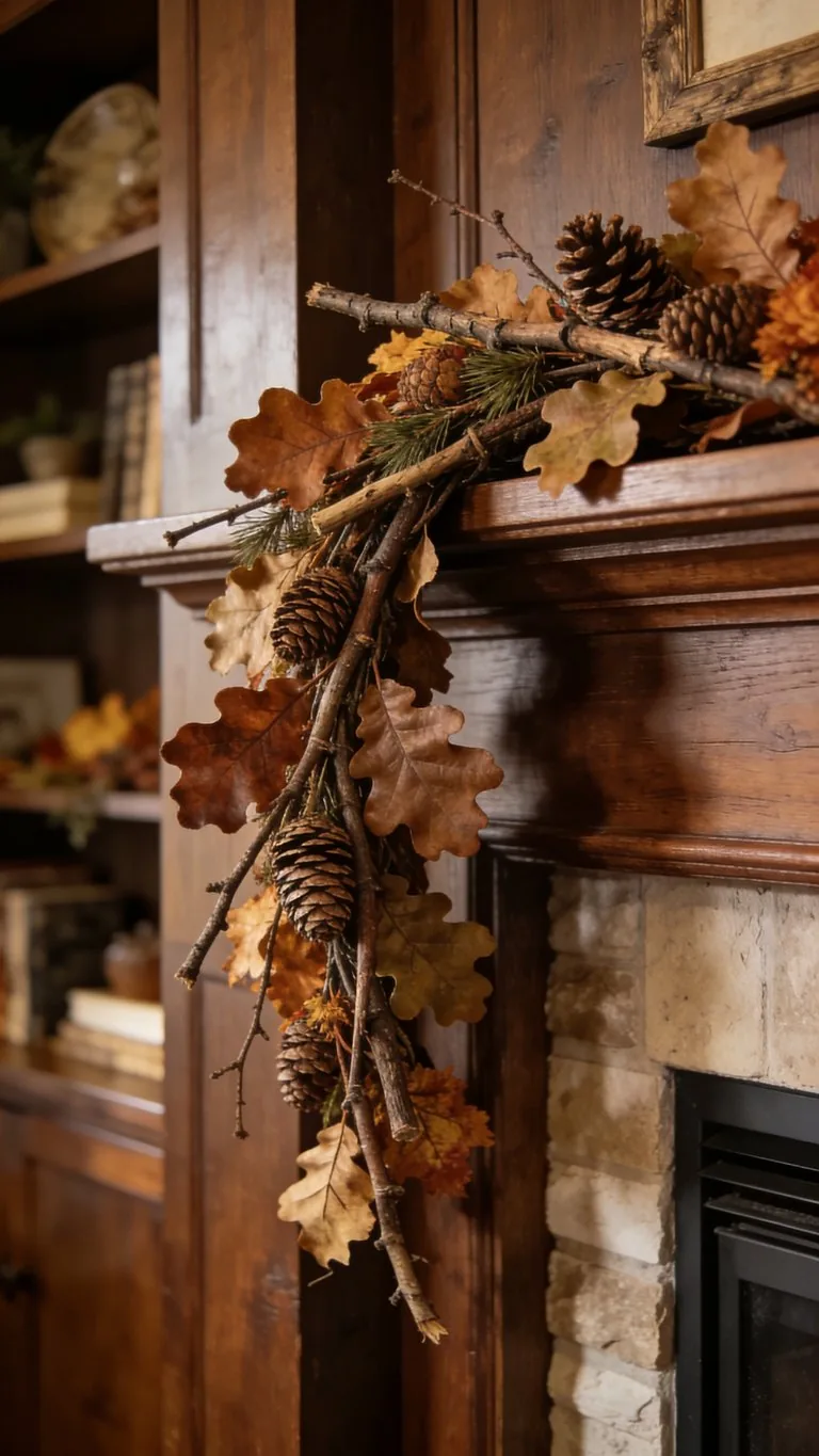 Fall mantel garland idea 26