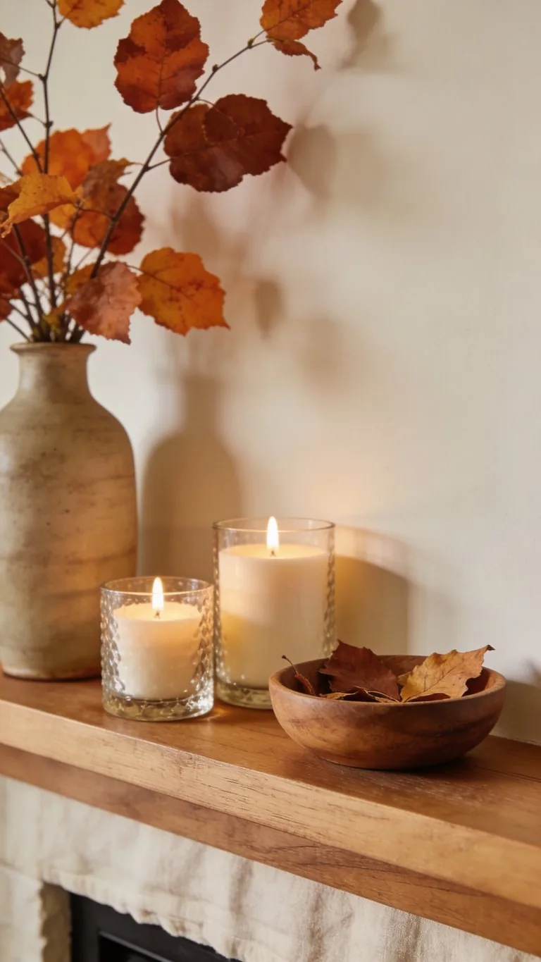 Simple fall mantel decor idea 1